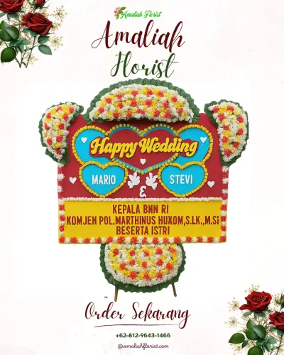 Karangan Papan Bunga Pernikahan di Meri